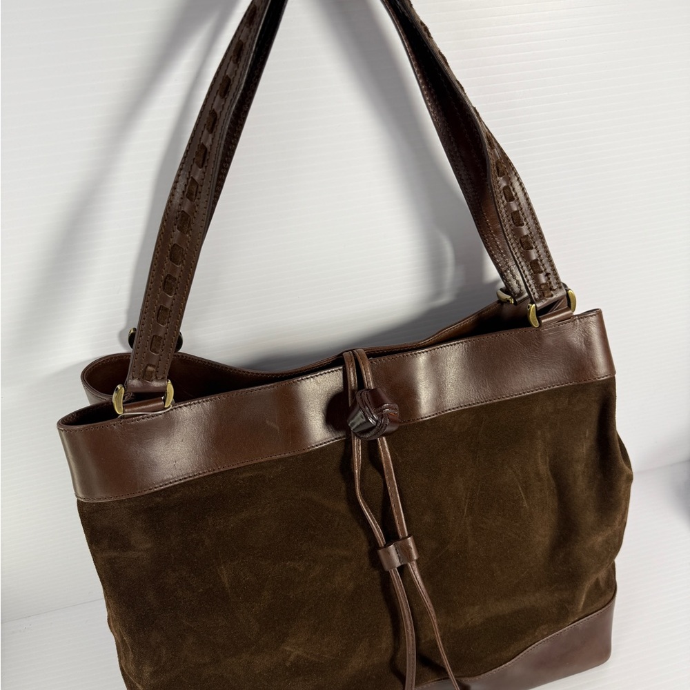 Saks Fifth Avenue Brown Leather and Suede Shoulder Bag - Picture 2 of 15